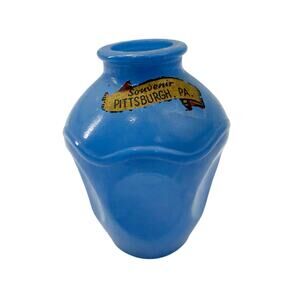 vintage blue glass miniature Dimple Vase Pittsburgh Pennsylvania travel souvenir